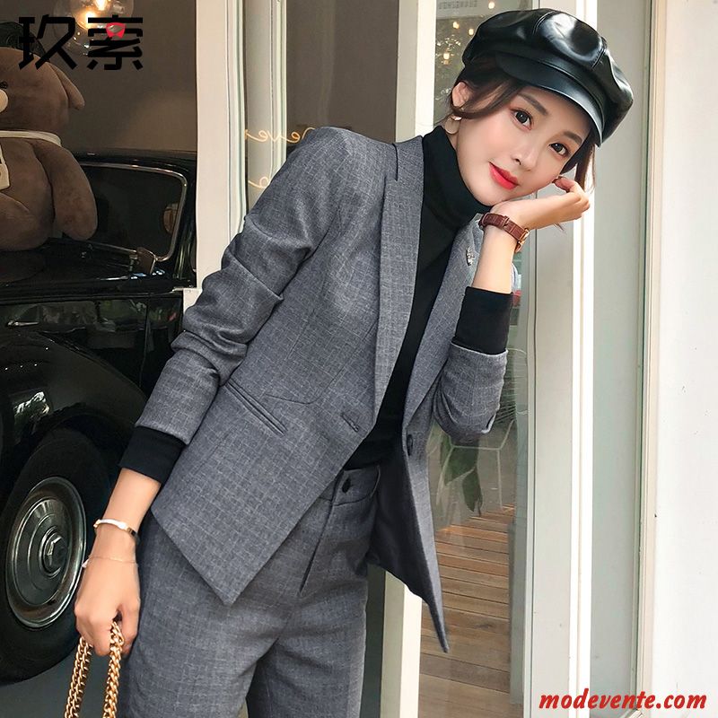 Blazer Femme Décontractée Professionnel Slim Tempérament Manteau Longues Gris