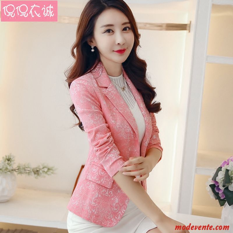 Blazer Femme Fleur Une Boucle Costume Longues Printemps Tendance Rose