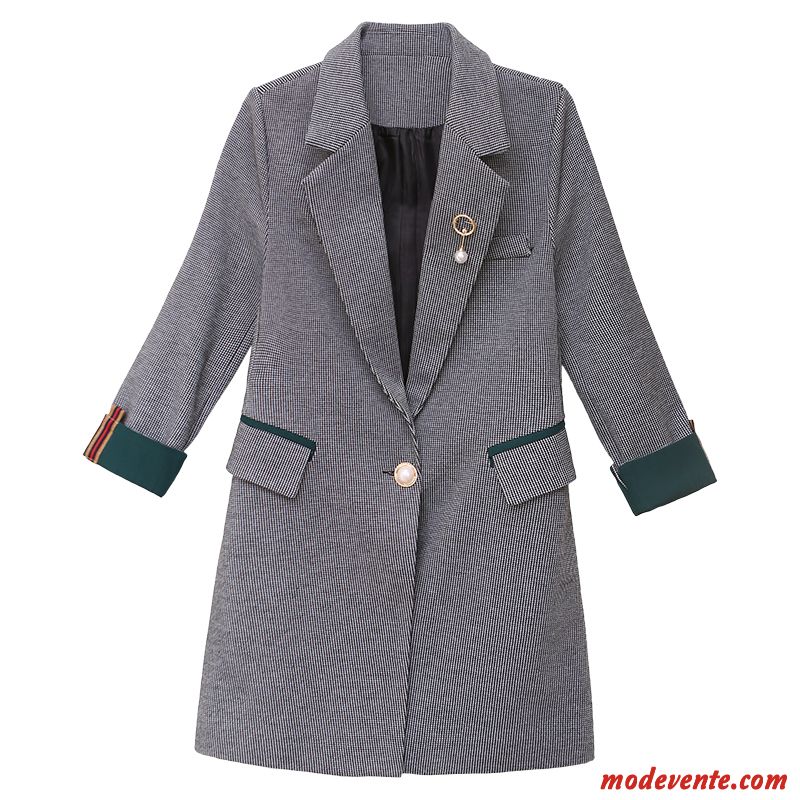 Blazer Femme Longue Printemps Dames Slim L'automne Costume Gris Clair