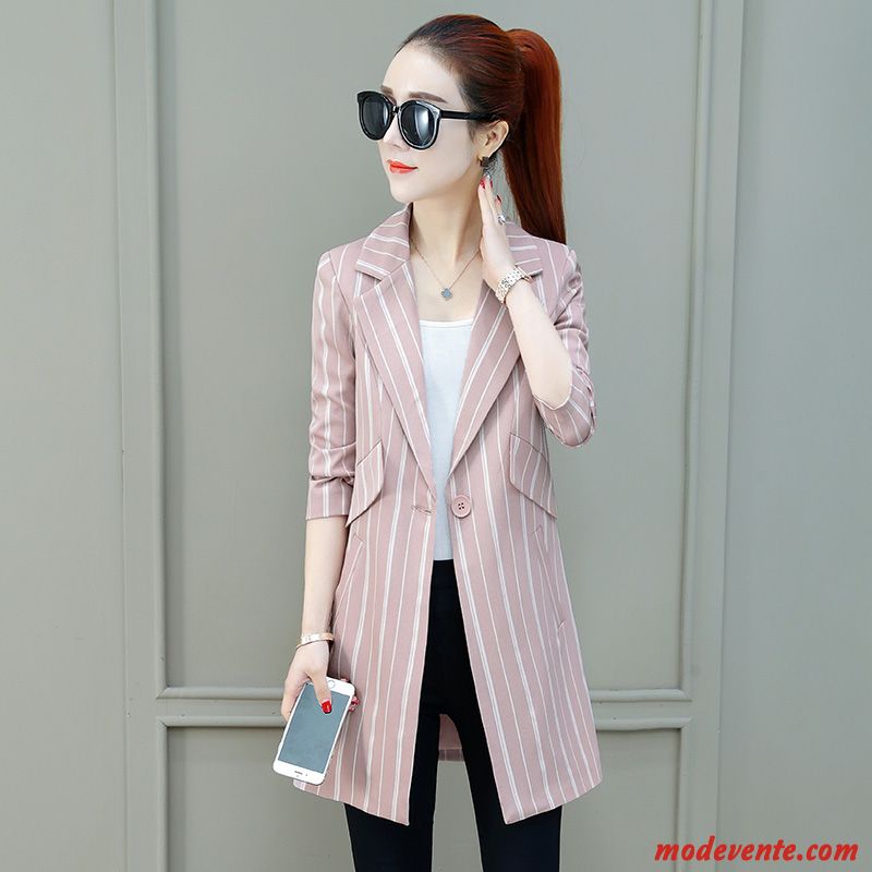 Blazer Femme Longue Slim Tempérament Printemps Tendance Décontractée Rose