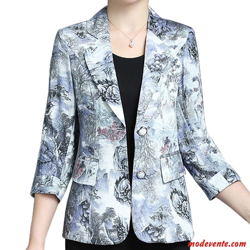 Blazer Femme Manteau Âge Moyen Slim Maman L'automne Légère Bleu