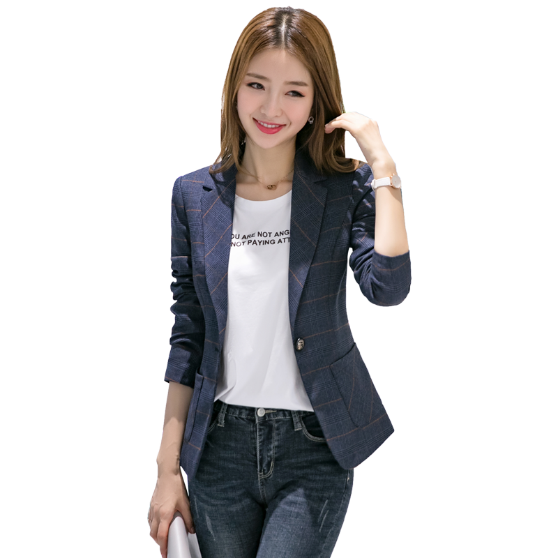 Blazer Femme Mode Décontractée Costume L'automne Carreaux Professionnel Bleu