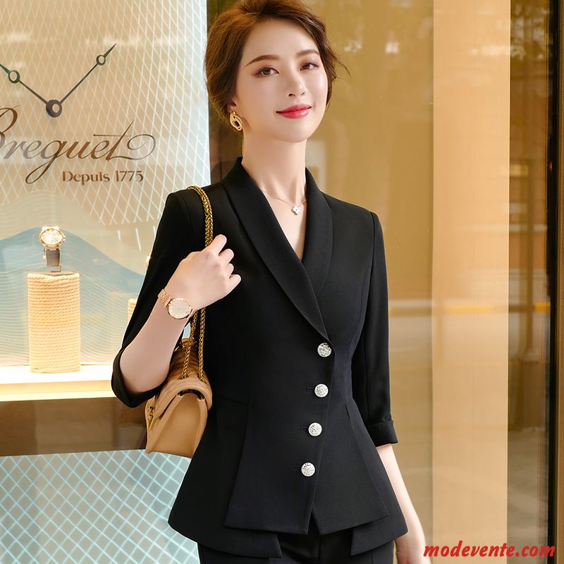 Blazer Femme Mode Ensemble Tendance Professionnel Printemps Costume Noir