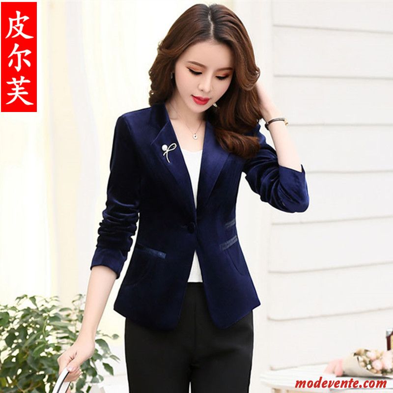 Blazer Femme Mode Printemps Veste De Costume Tendance Cuir L'automne Bleu