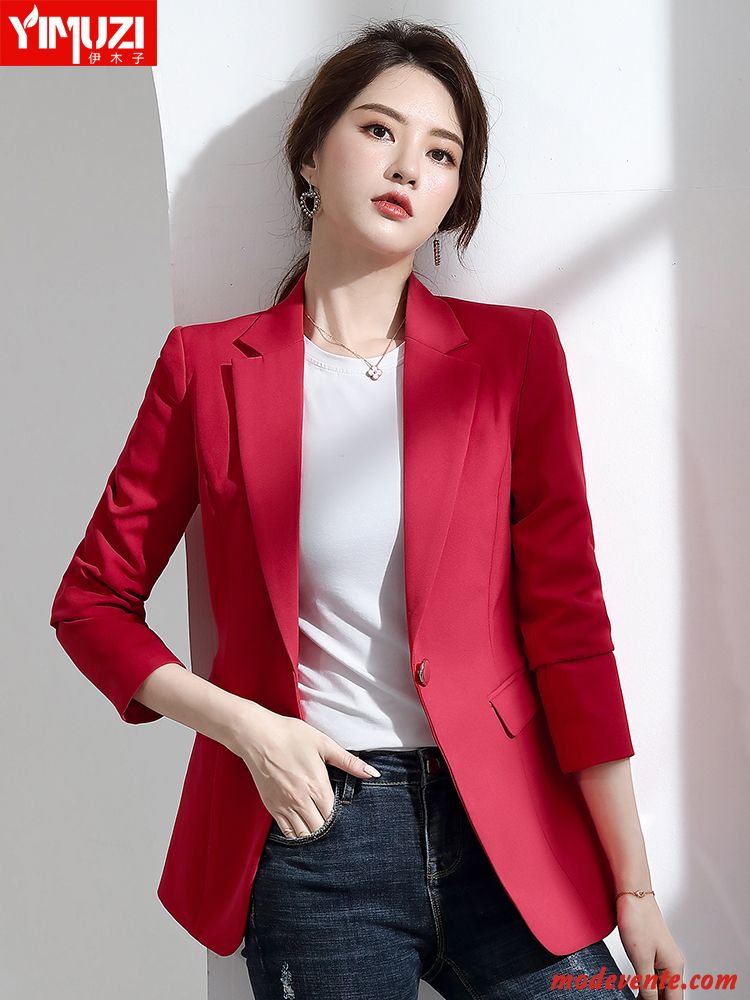 Blazer Femme Nervurées Décontractée Veste De Costume Manteau Printemps Une Veste Blanc Rouge