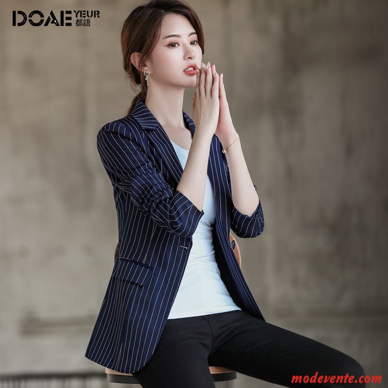 Blazer Femme Printemps Décontractée Une Veste Costume Longue L'automne Bleu