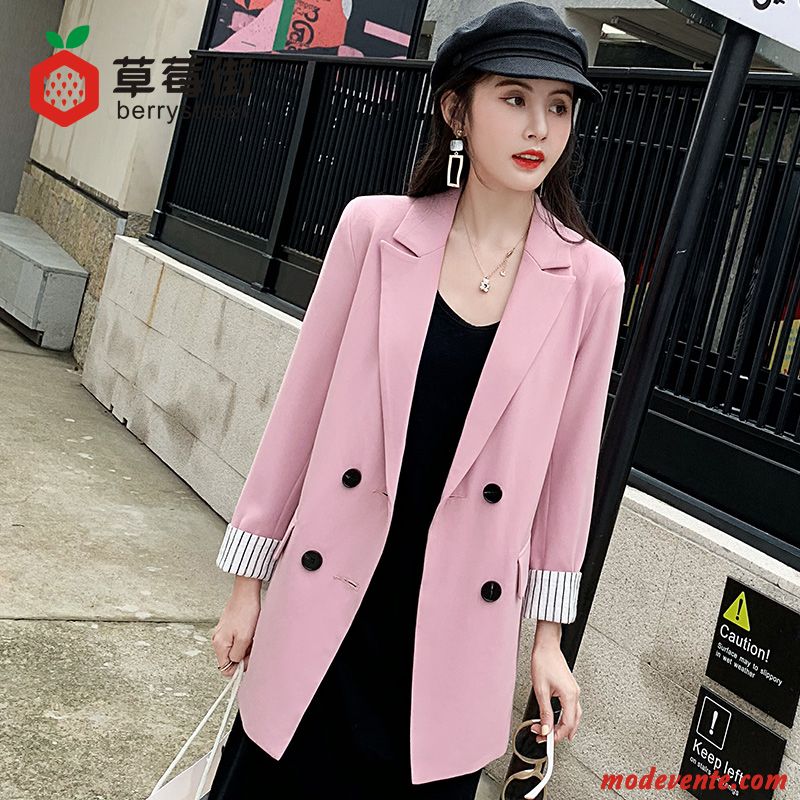 Blazer Femme Printemps Rétro Style Chaud Veste De Costume Tendance Baggy Rouge Rose