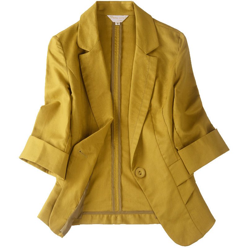 Blazer Femme Slim Manteau Courte Légère Crème Solaire Lin Jaune