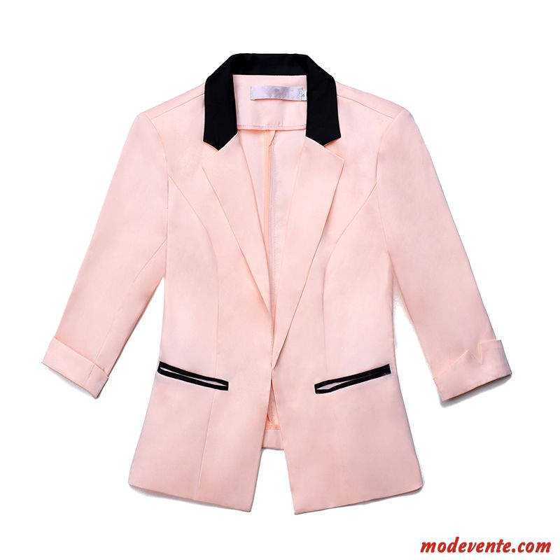 Blazer Femme Tendance Tempérament Court Veste De Costume Longues Décontractée Rose