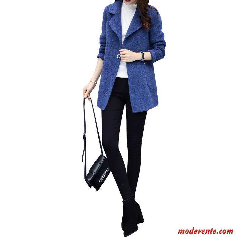 Blazer Femme Tissu De Laine L'automne Manteau En Laine Parka Slim Dame Bleu