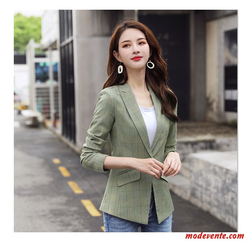 Blazer Femme Une Veste Costume Baggy Printemps L'automne Vérifier Carreaux Rouge Vert