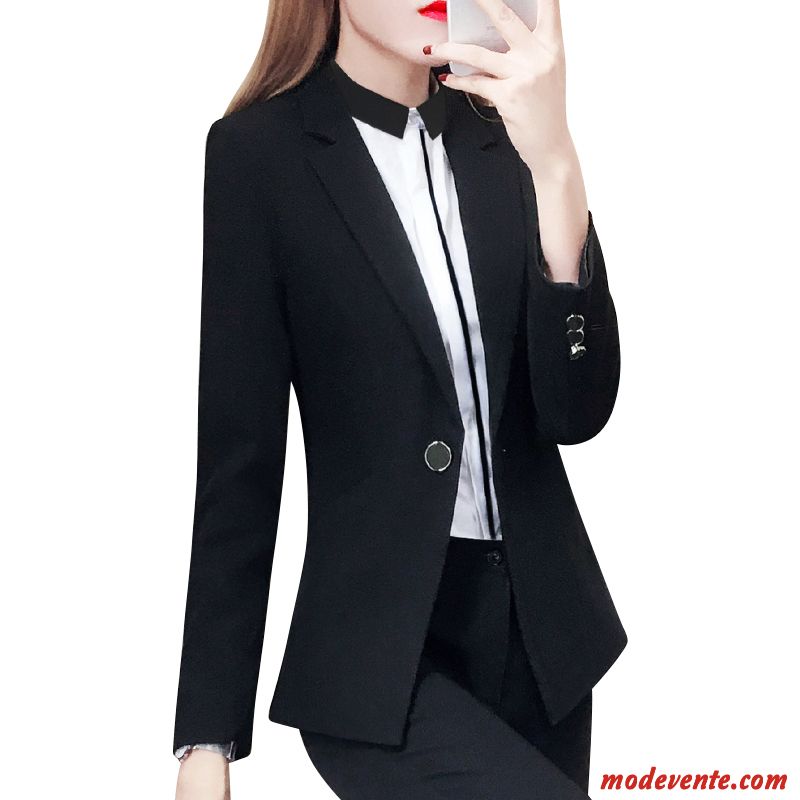 Blazer Femme Une Veste Longues Professionnel Costume Formel Manteau Ensemble Noir