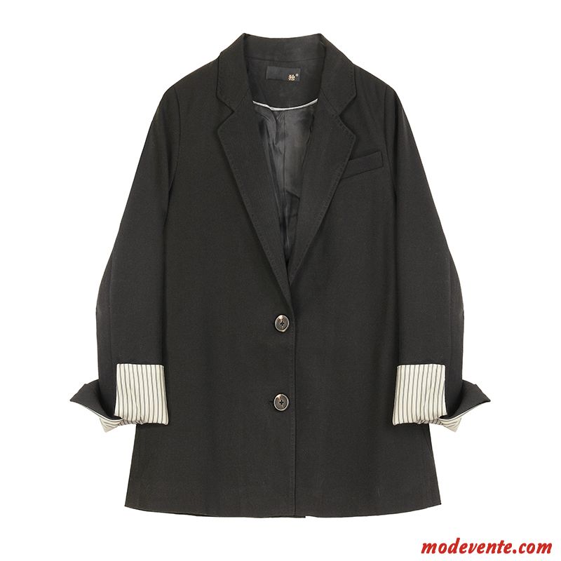 Blazer Femme Veste De Costume Tendance Décontractée Manche Rayé Épissure Noir