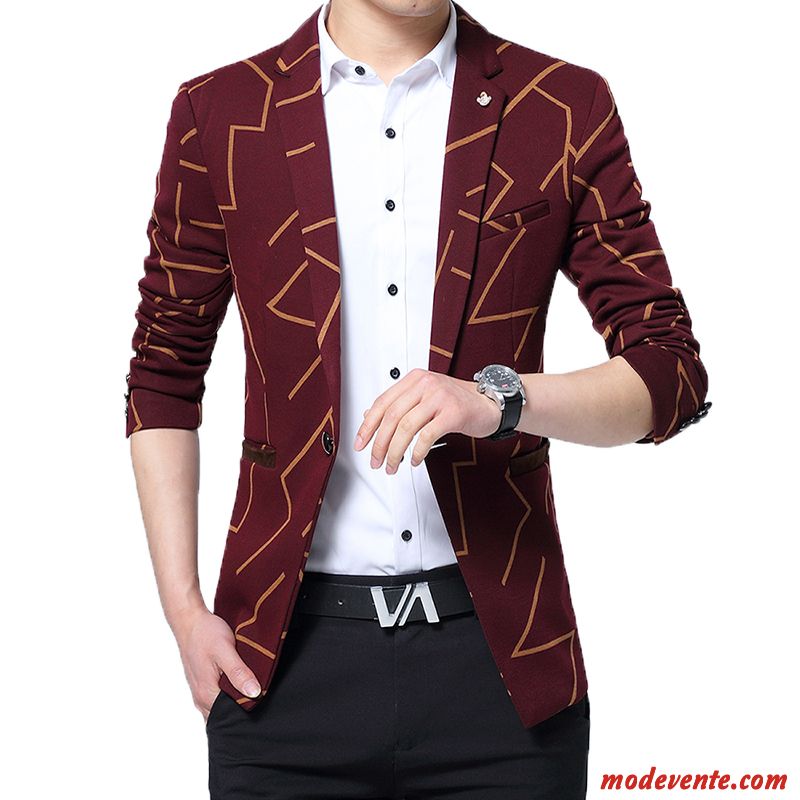 Blazer Homme Costume La Mode Jeunesse Veste De Costume Décontractée Carreaux Rouge