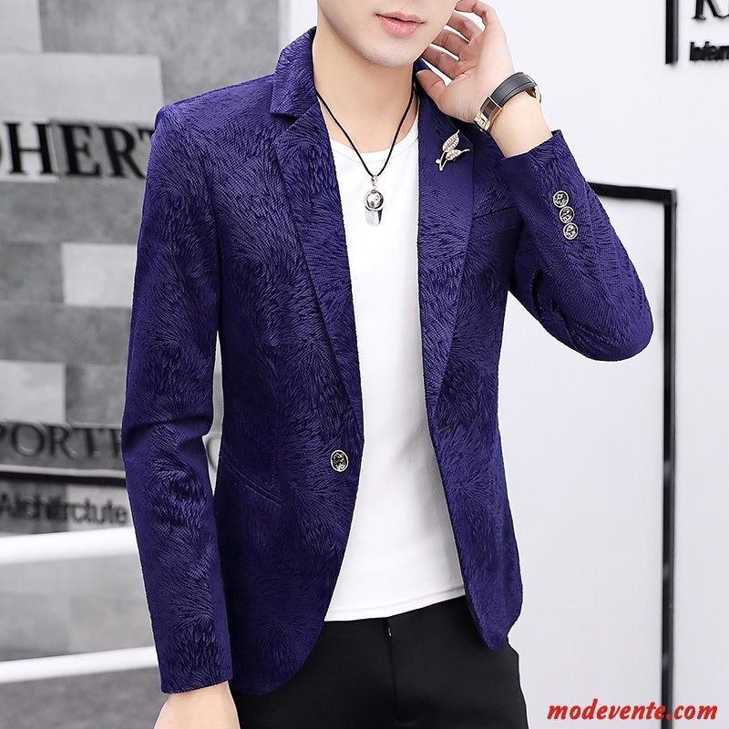 Blazer Homme Décontractée Slim De Travail Costume Beau Jeunesse Noir Violet