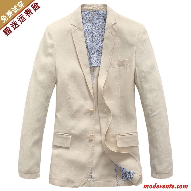 Blazer Homme Kaki Costume Printemps Décontractée Été Coton Et Lin