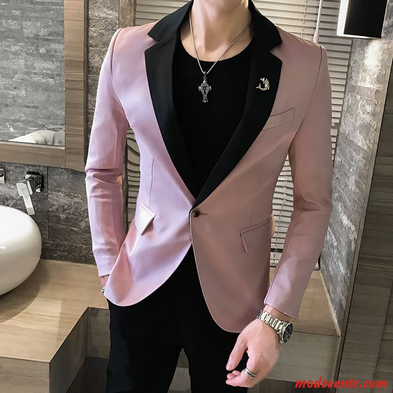 Blazer Homme L'automne Manteau Marque De Tendance Décontractée Slim Costume Rouge Rose