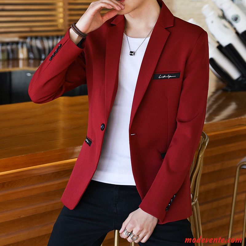 Blazer Homme L'automne Une Veste Étudiant Décontractée Manteau Costume Rouge