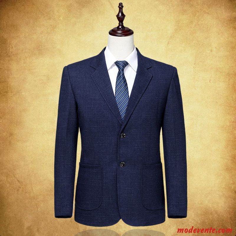 Blazer Homme L'automne Âge Moyen Costume Décontractée Manteau Printemps Bleu