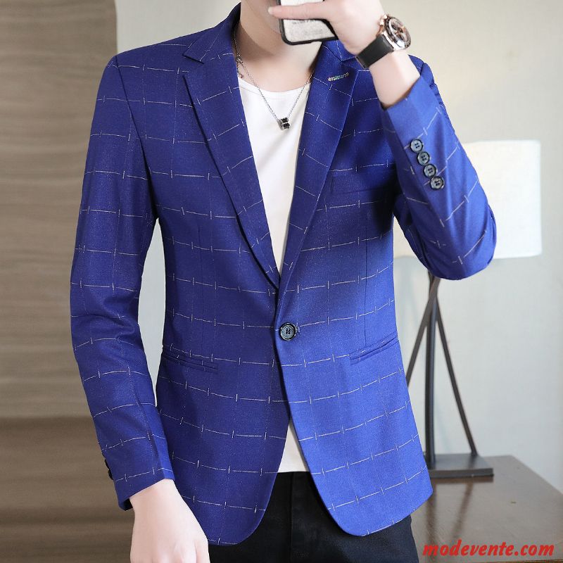 Blazer Homme Slim Décontractée Une Veste Jeunesse Costume Beau Bleu