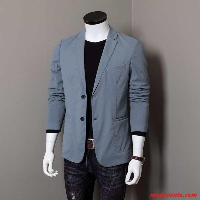 Blazer Homme Tendance Décontractée Une Veste Vintage Printemps Costume Bleu