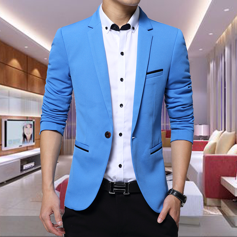 Blazer Homme Tendance Manteau Beau Petit Costume Anti-rides Décontractée Bleu