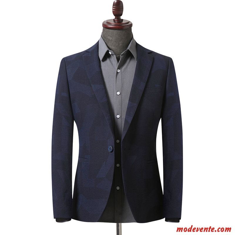 Blazer Homme Une Veste Décontractée Jeunesse Slim Printemps Costume Impression Bleu