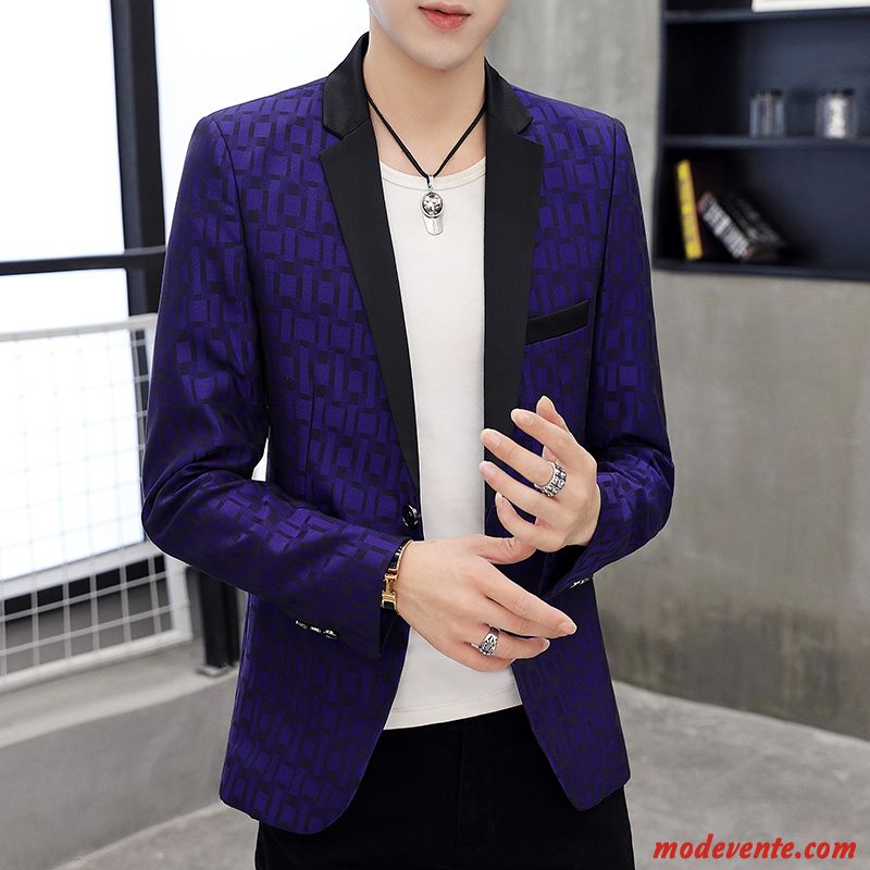 Blazer Homme Une Veste Décontractée Manteau Beau Britanique Petit Costume Violet