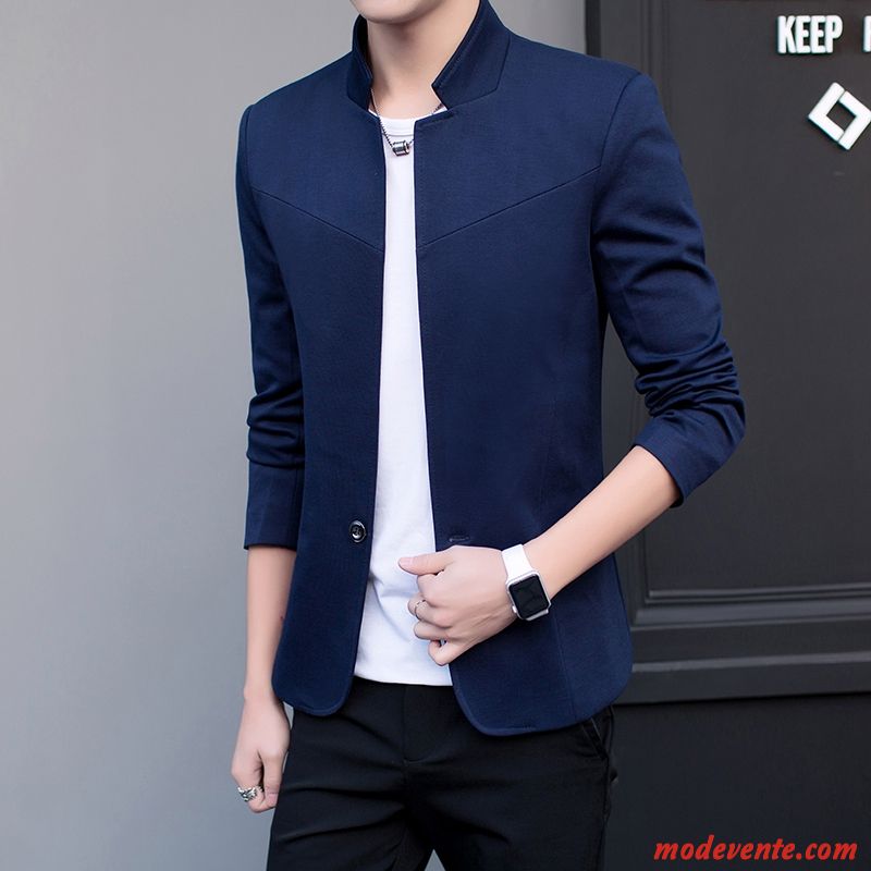 Blazer Homme Veste De Costume Tendance Beau Petit Costume Une Veste Slim Bleu