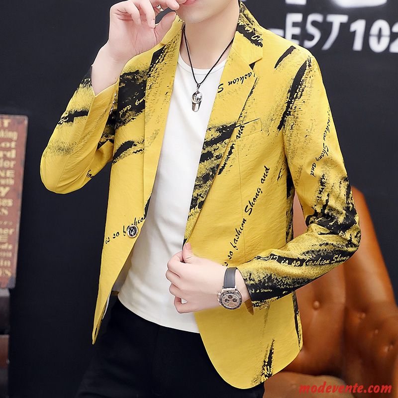 Blazer Homme Étudiant Costume L'automne Petit Costume Beau Une Veste Jaune