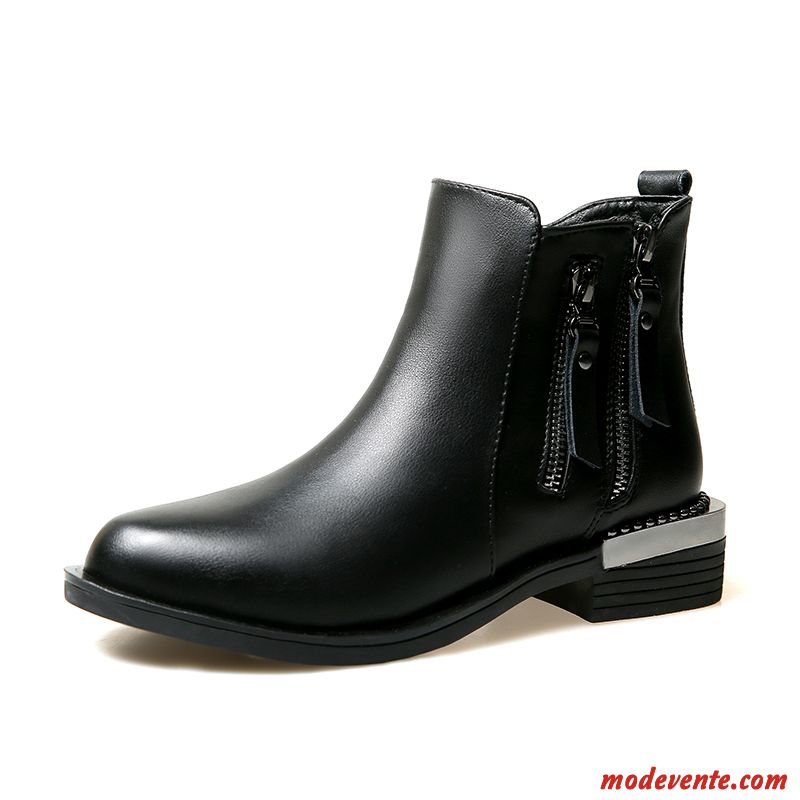 Bottes Femme Bottes Chevalier Bottes Courtes Bottes Martin Cuir Véritable Rétro L'automne Noir