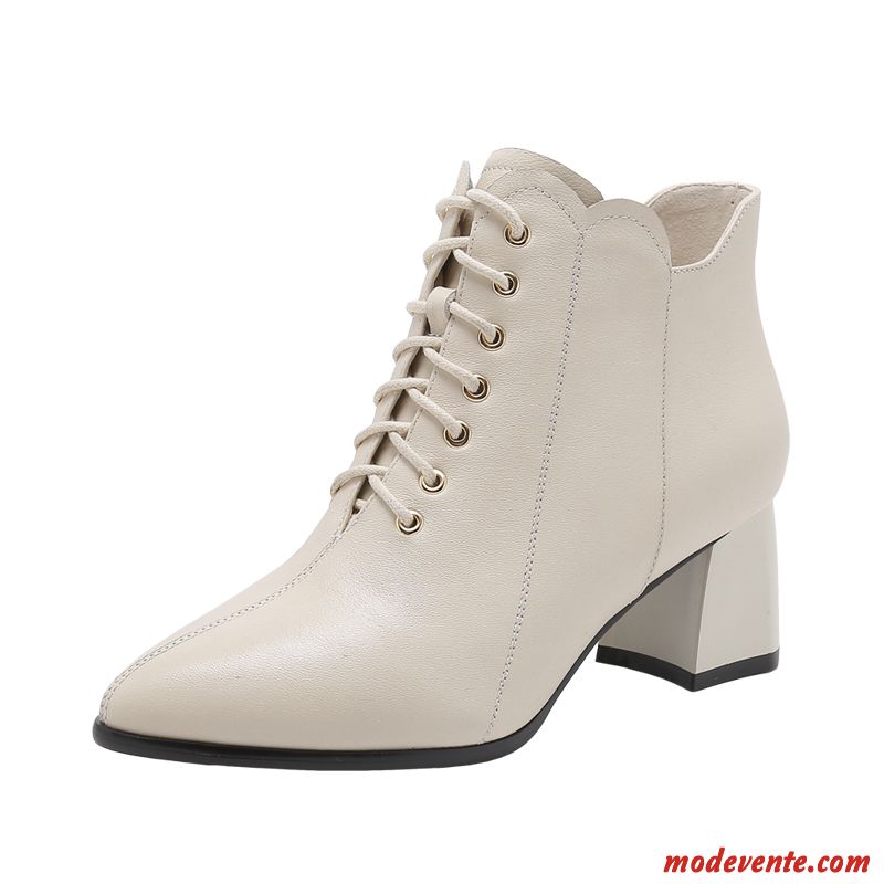 Bottes Femme Bottes Courtes Angleterre L'automne Printemps Hiver Tous Les Assortis Blanc