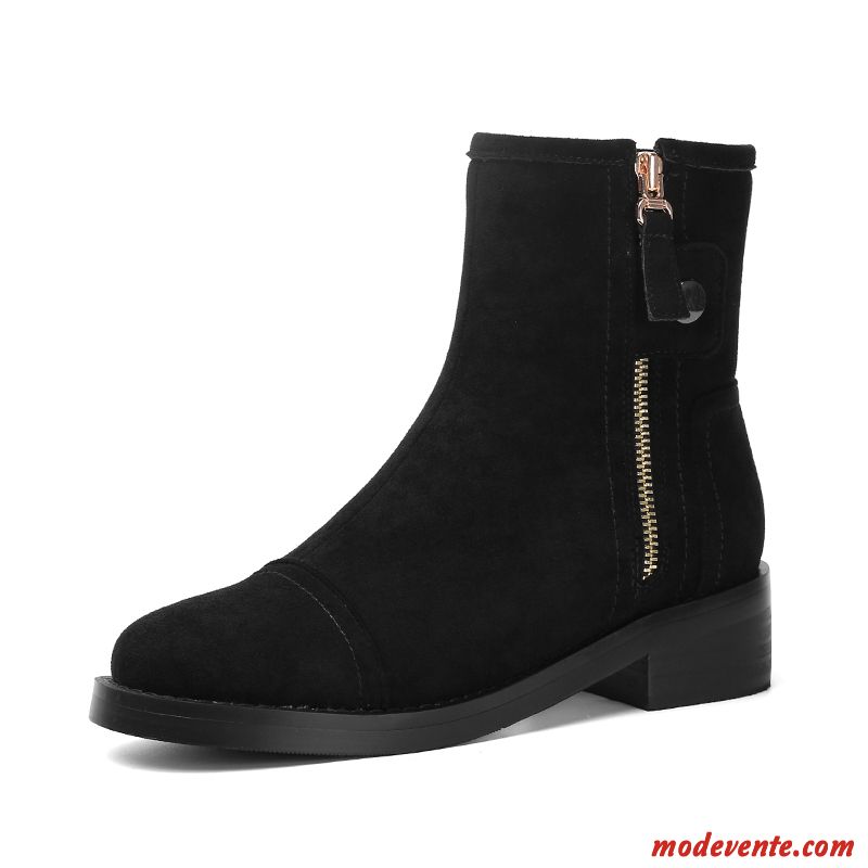 Bottes Femme Bottes Courtes Fermeture Éclair Bottes Martin Rivet L'automne Talon Moyen Noir