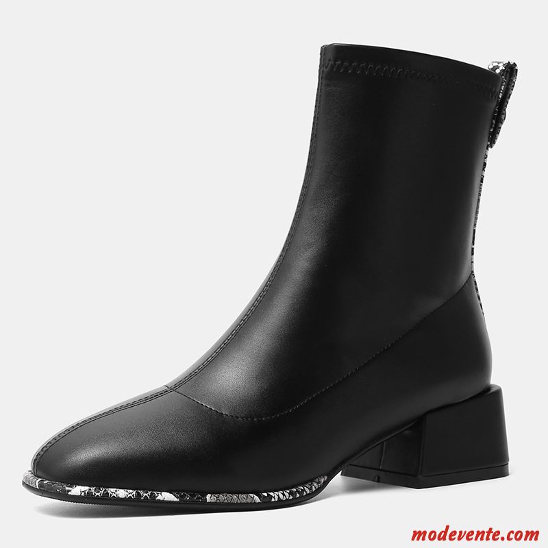 Bottes Femme En Cuir Bottes Martin Hiver Bout Rond Épais L'automne Noir