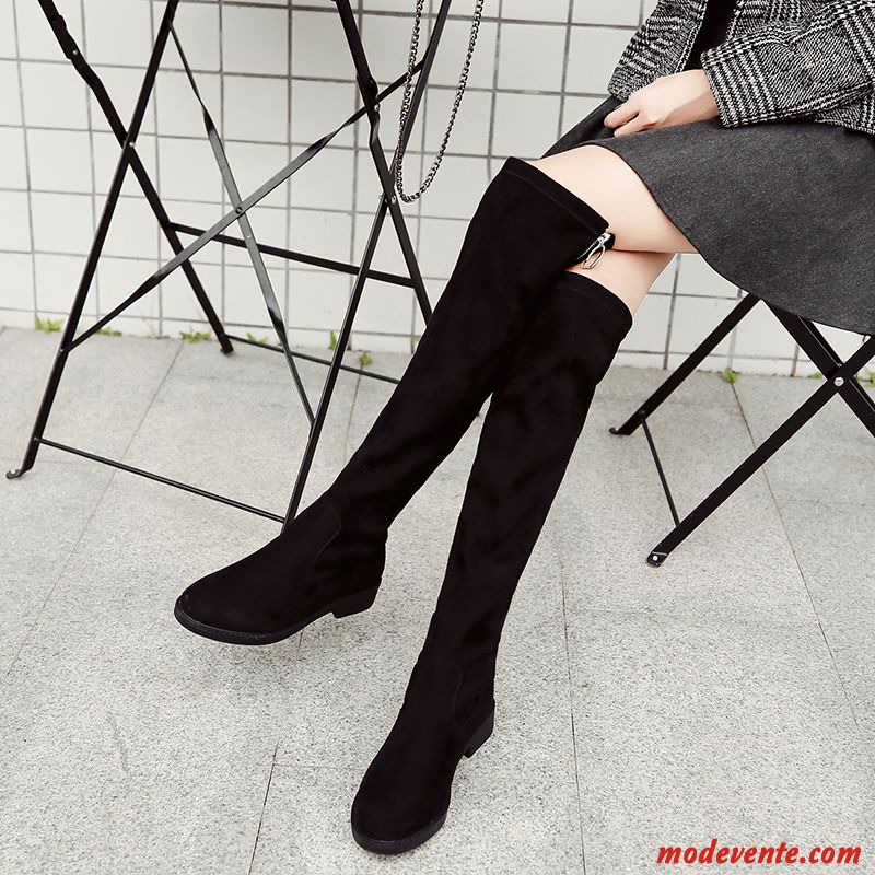 Bottes Femme Flats Bout Rond Hiver Longue L'automne Tous Les Assortis Noir