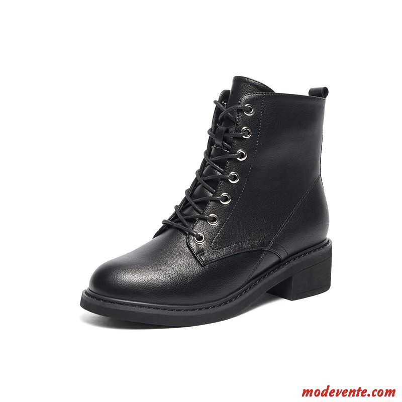 Bottes Femme Hiver Tous Les Assortis Laçage Semelle Épaisse Angleterre Tendance Noir