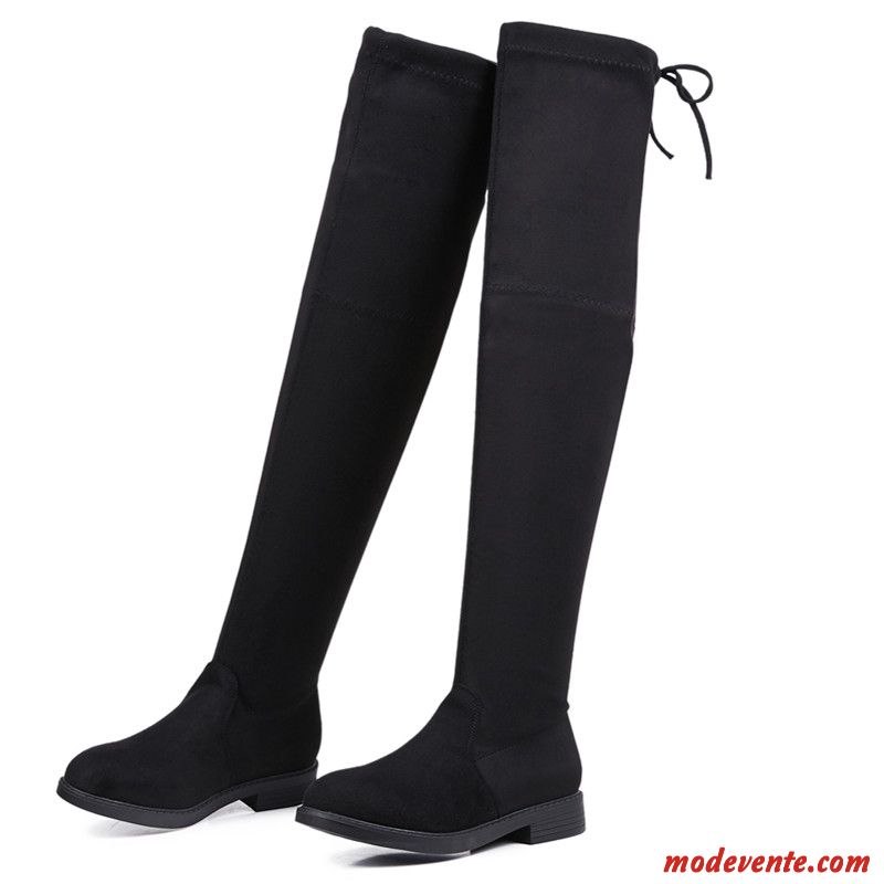 Bottes Femme L'automne Longue Plates Printemps Tous Les Assortis Élasticité Noir