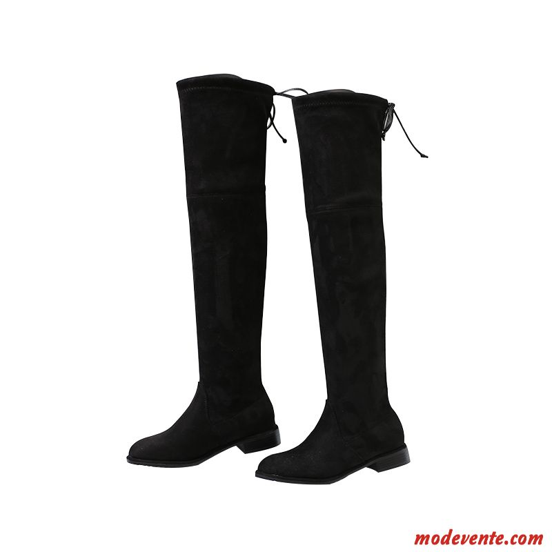 Bottes Femme Longue Tous Les Assortis Hiver Plates Mince Élasticité Noir