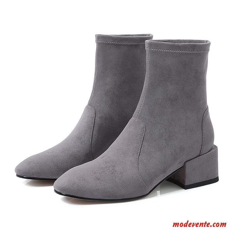 Bottes Femme Printemps L'automne Élasticité Mesh Talon Moyen Tous Les Assortis Rouge Gris