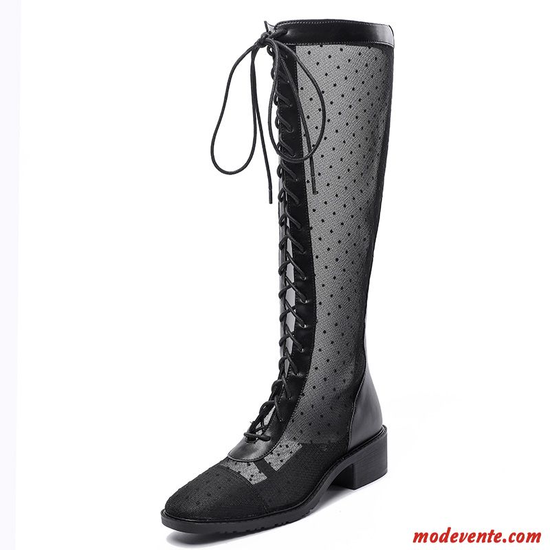 Bottes Femme Tendance Les Bretelles Creux Guipure Épais Respirant Été Noir