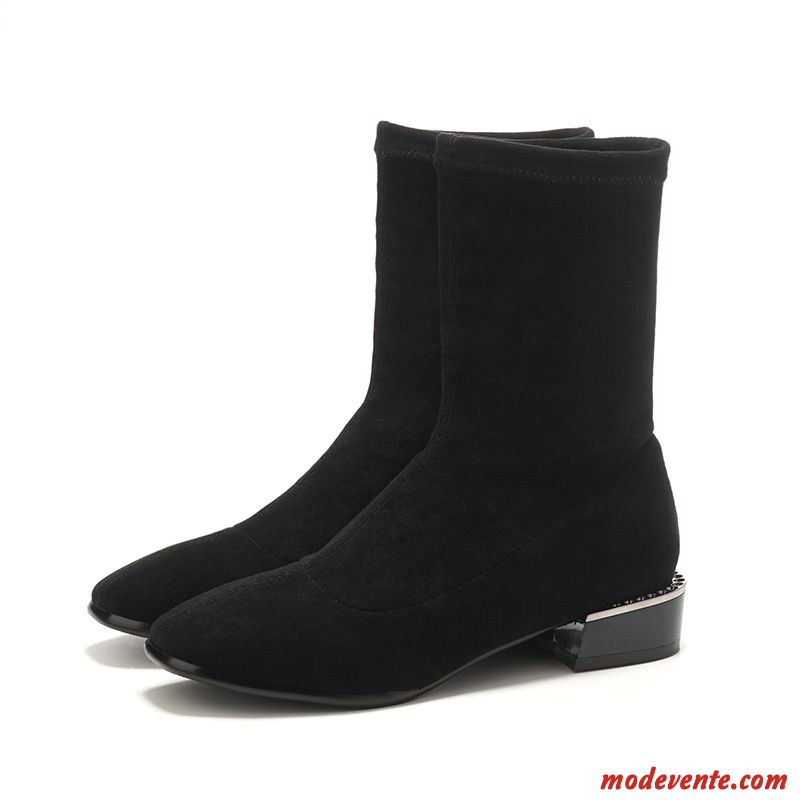 Bottes Femme Élasticité Bottes Martin Épais Tête Carrée Printemps L'automne Noir