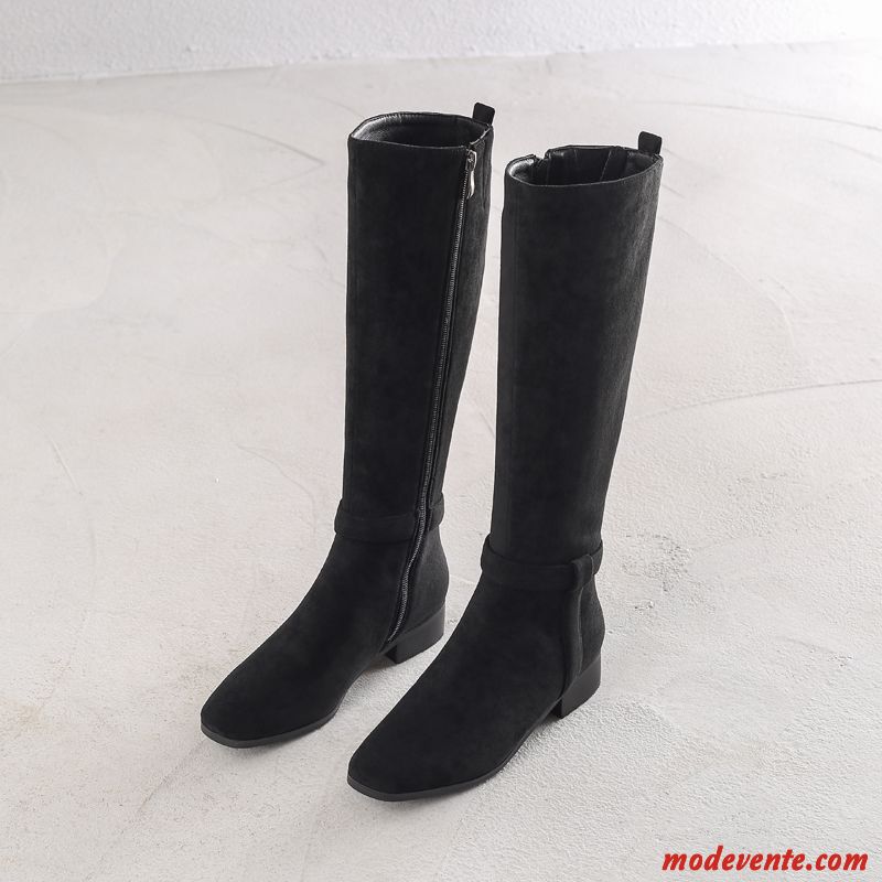 Bottes Femme Élasticité Haute Bottes Chevalier Longue Épais L'automne Noir