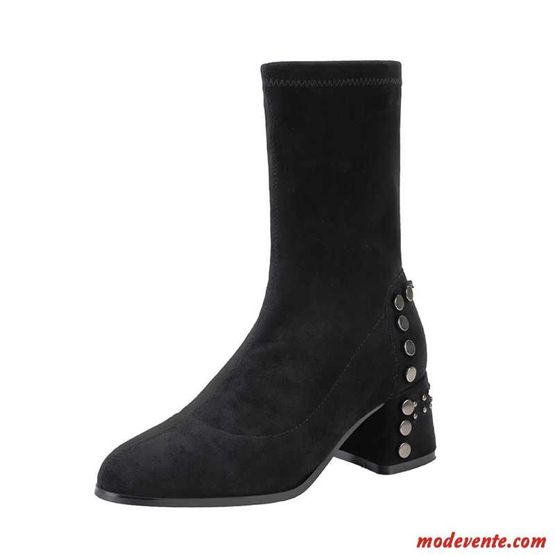 Bottes Femme Épais Bottes Courtes Bottes Martin Rivet Mesh L'automne Noir Rouge