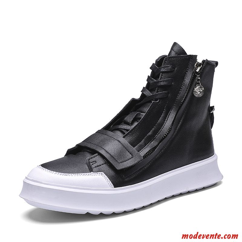 Bottes Homme Angleterre Chaussures De Skate Hautes Personnalité Bottes Martin Fermeture Éclair Blanc Noir