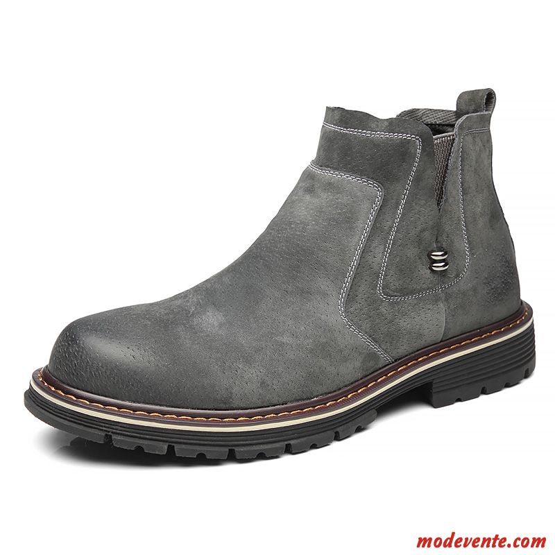 Bottes Homme Angleterre Cuir Véritable Bottes Courtes Rétro Bureau Bottes Martin Gris