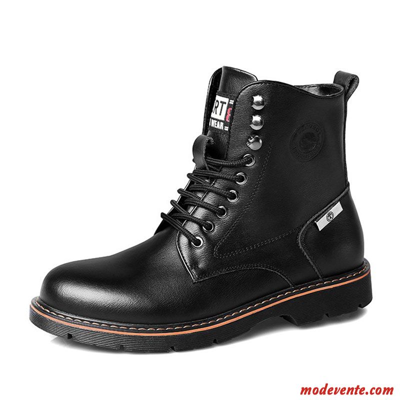 Bottes Homme Bottes Courtes Hiver Hautes Cuir Véritable Tendance Tous Les Assortis Noir