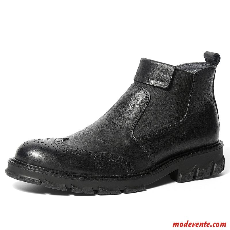 Bottes Homme Bottes Courtes Semelle Doux Hautes Bottes Martin Chaussures En Cuir Angleterre Noir