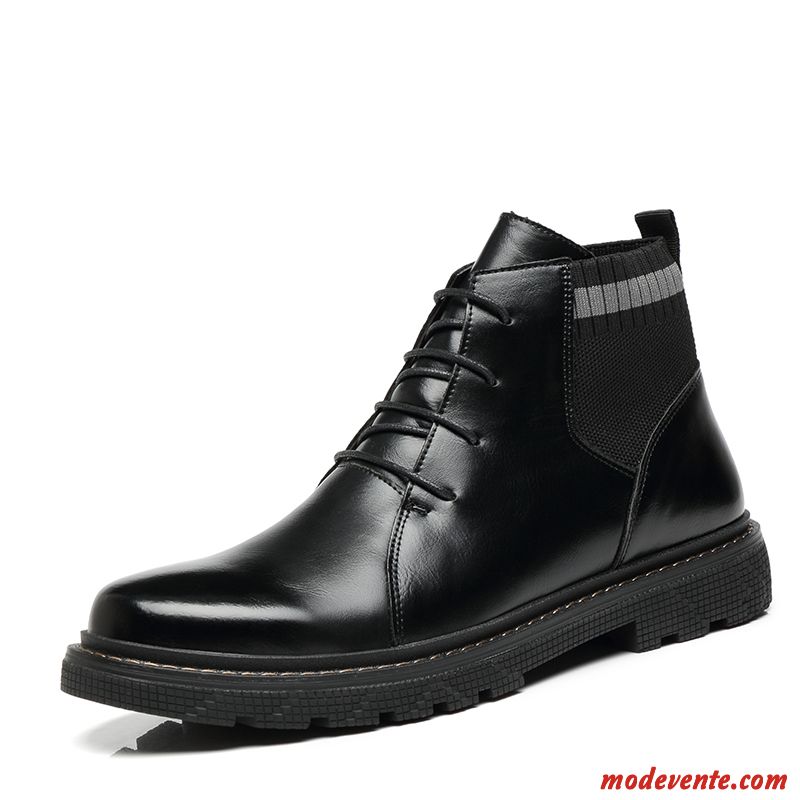 Bottes Homme Bottes Courtes Tous Les Assortis Tendance Hautes En Cuir Angleterre Noir