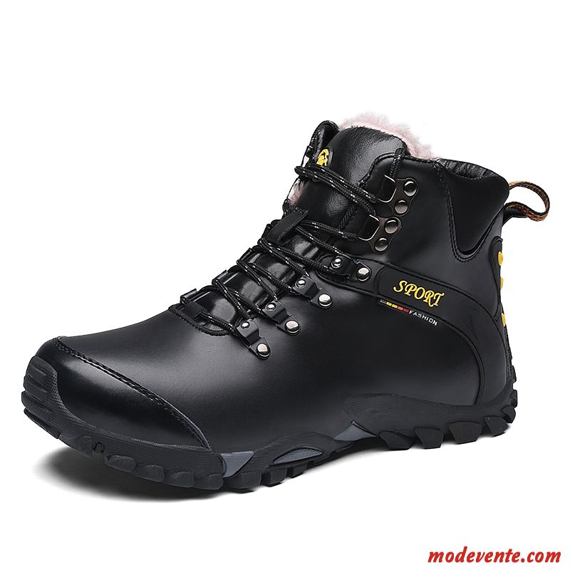 Bottes Homme Bottes De Neige Chauds Hautes Renforcé Antidérapant Cuir Véritable Noir