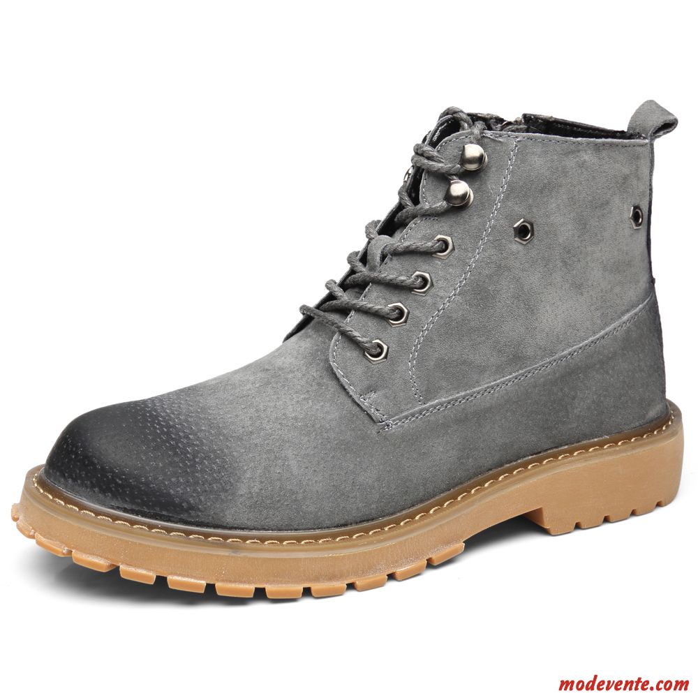 Bottes Homme Chaussures En Cuir Cuir Véritable Tous Les Assortis Bureau Angleterre Hautes Gris